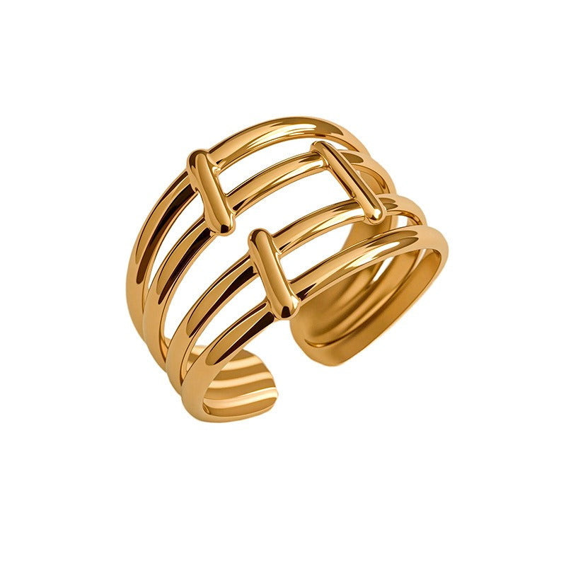 18K Gold Vintage Chain Geometric Open Ring