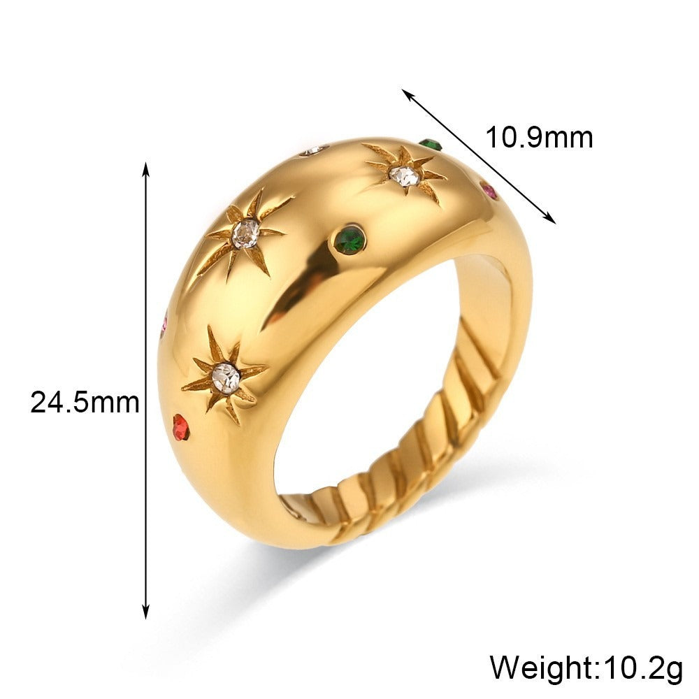 18K Gold Plated Star & Moon Safety Pin Carved Unisex Ring Series