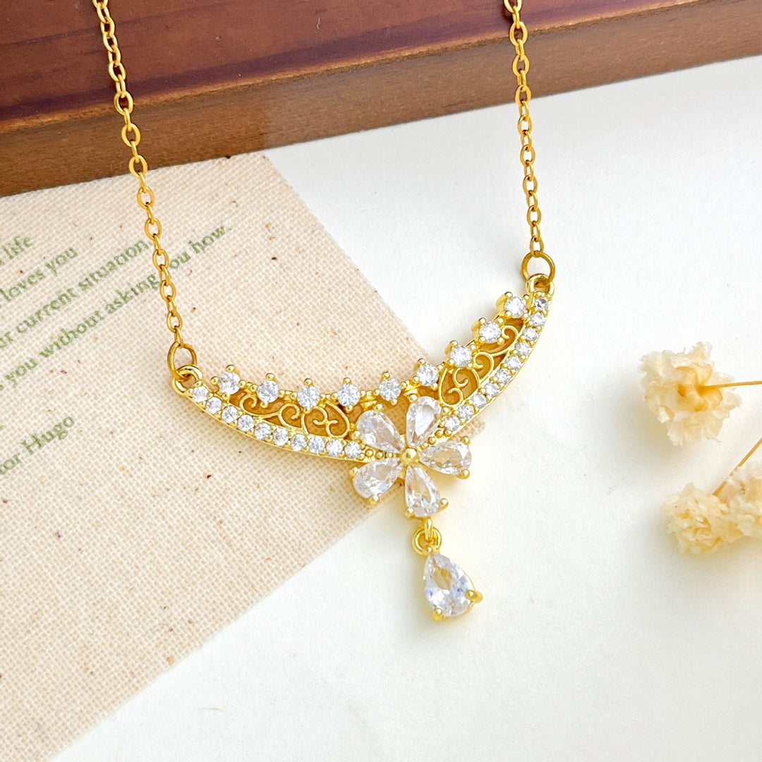 French Romance · Vintage Floral Vine Marquise & Teardrop Pavé Necklace
