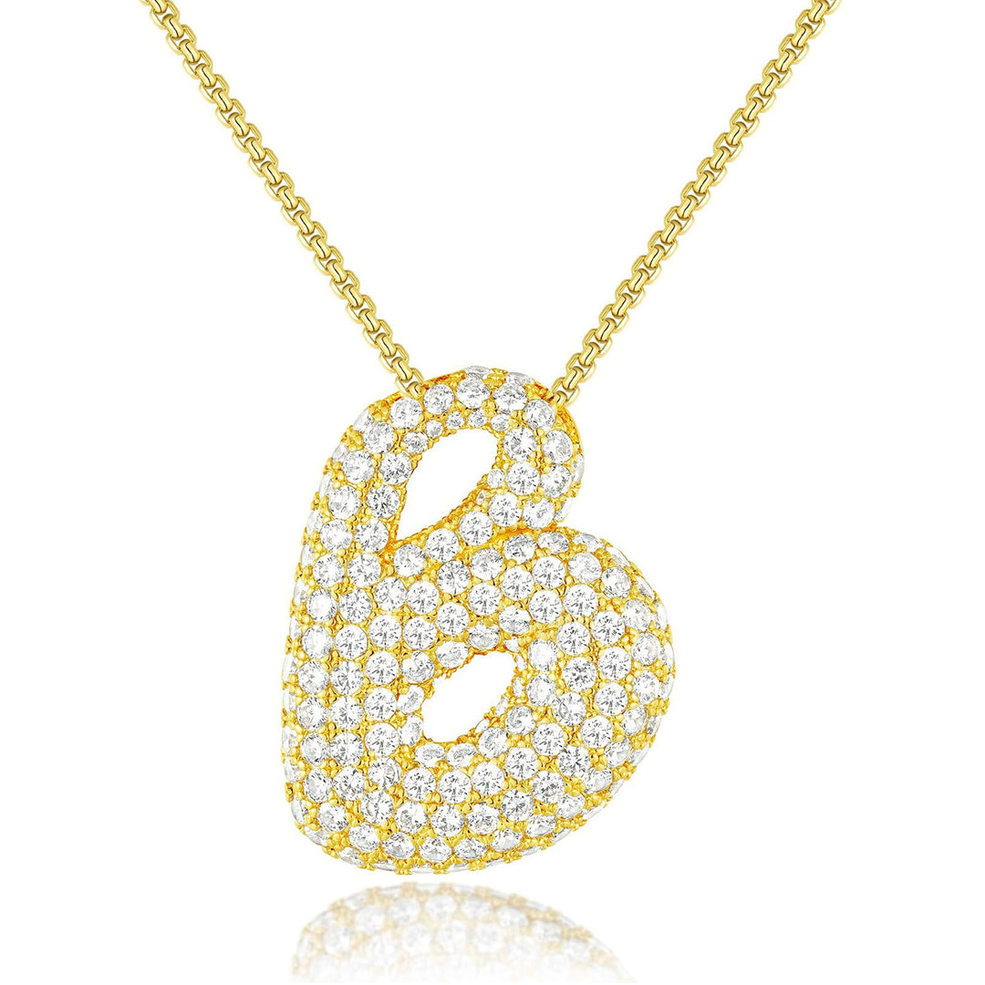 Bubble Pop Puffy 3D Micro-Pavé Crystal Letter Necklace