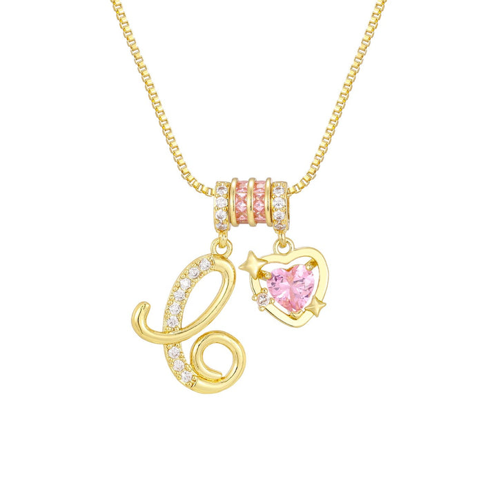 Bespoke Elegance Custom 26-Letter Pink Heart Pendant Necklace