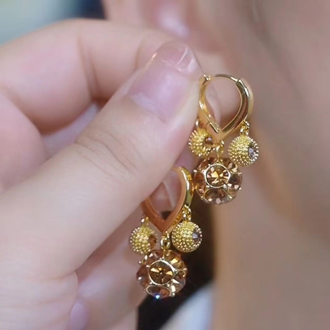 18K Gold Vintage Ball Drop Leverback Earrings | 3D CZ Sphere Pendant