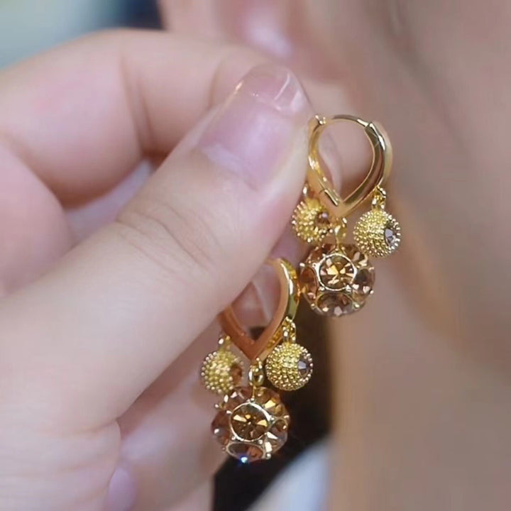 18K Gold Vintage Ball Drop Leverback Earrings | 3D CZ Sphere Pendant