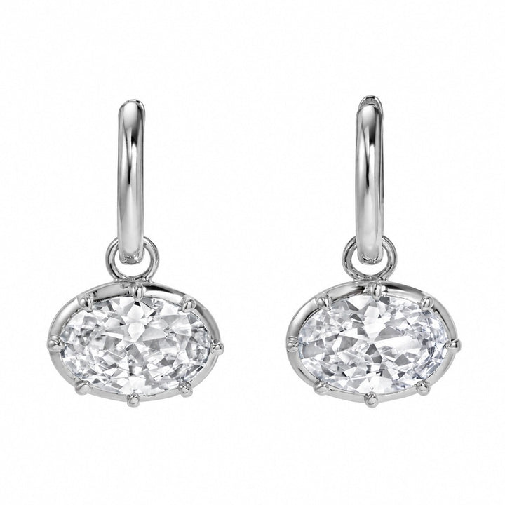 S925 Silver Vintage Bezel Oval CZ Pendant & Hoop Earrings Set
