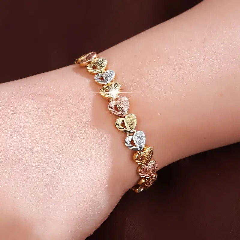 Hollow Heart 18K Gold Plated Link Bracelet
