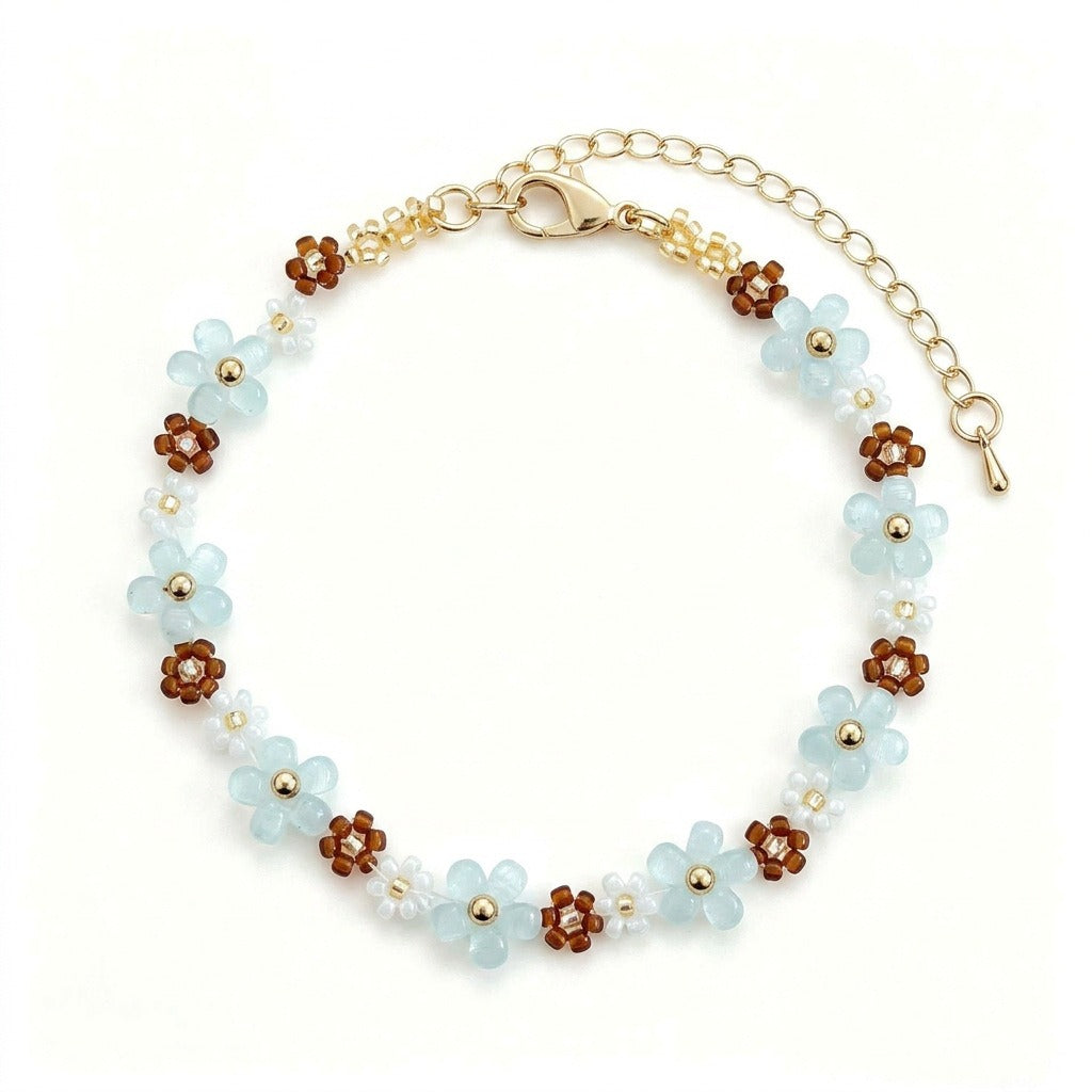 Handmade Daisy Bloom Crystal Beaded Flower Bracelet