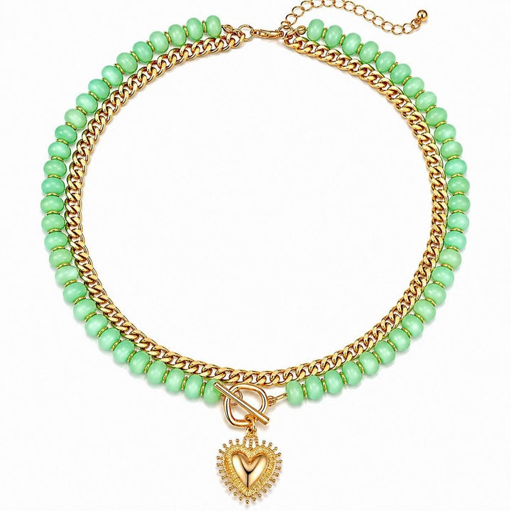 18K Gold Plated Double Layer Beaded Heart Necklace