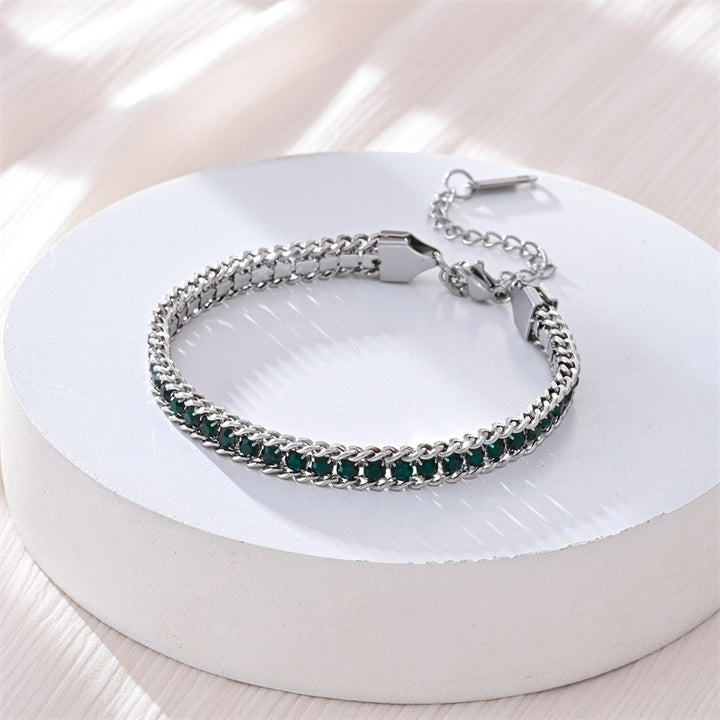 S925 Sterling Silver Two-Row Cuban Link CZ Tennis Bracelet