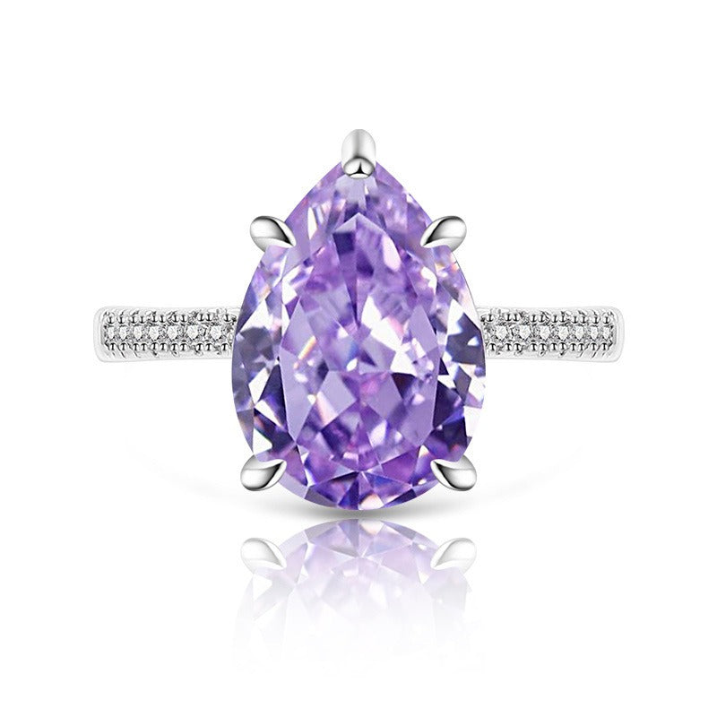 Sterling Silver 6-Prong Pear Cut Color Gem Ring