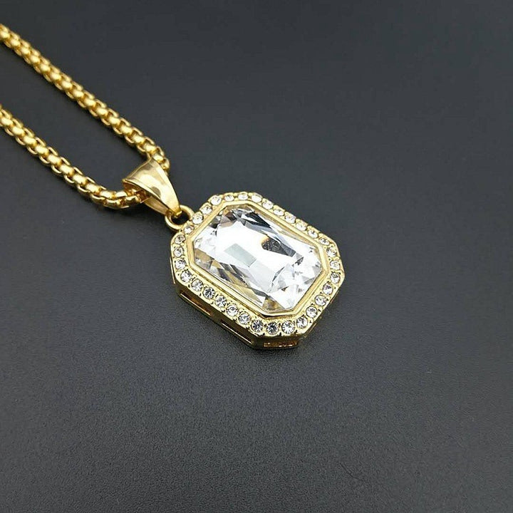 18K Gold Emerald-Cut Halo Pendant Necklace