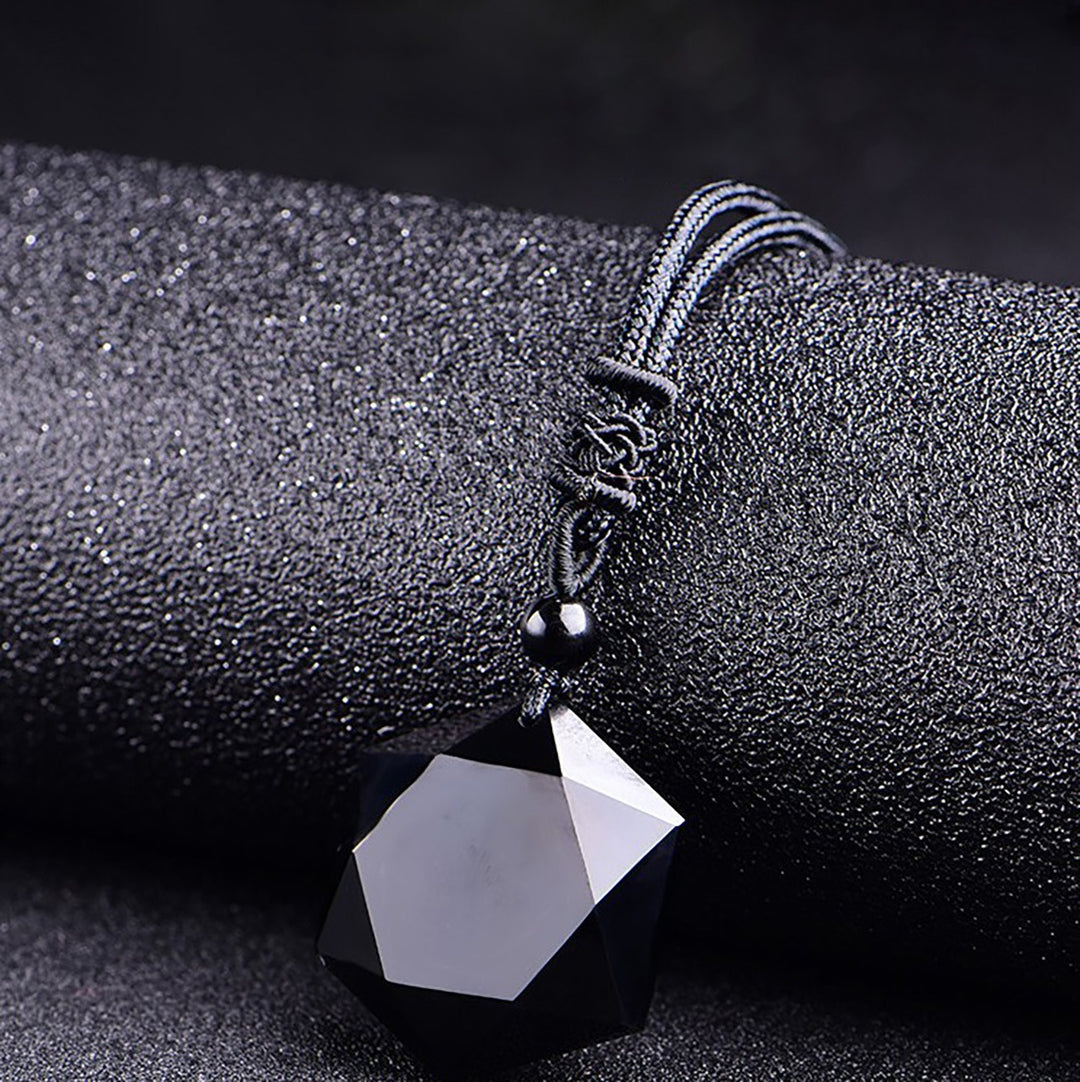 Natural Obsidian Faceted Crystal Point Necklace
