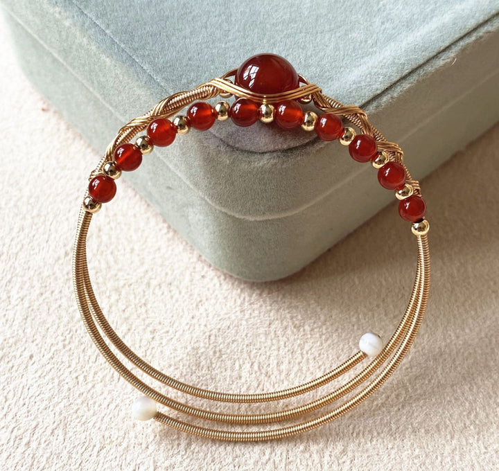 14K Gold Hand-Wrapped Natural Crystal Spring Coil Bracelet