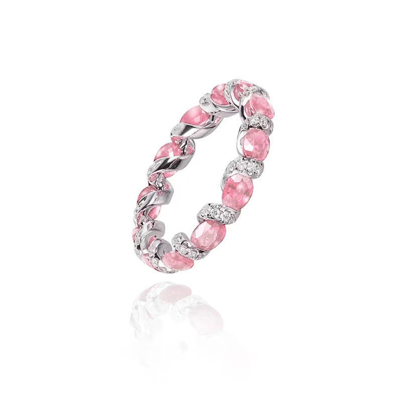 Intertwined Elegance S925 Silver Handcrafted Gemstone Pavé Band Ring