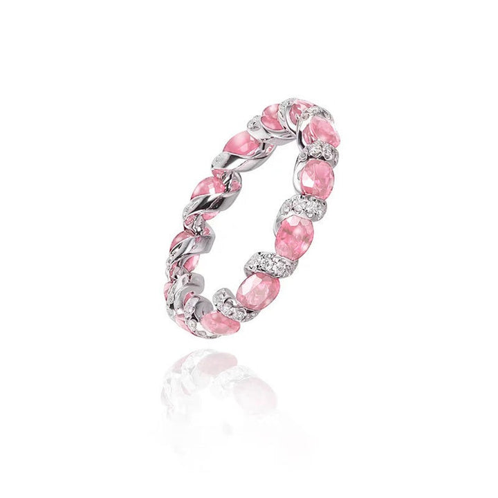 Intertwined Elegance S925 Silver Handcrafted Gemstone Pavé Band Ring