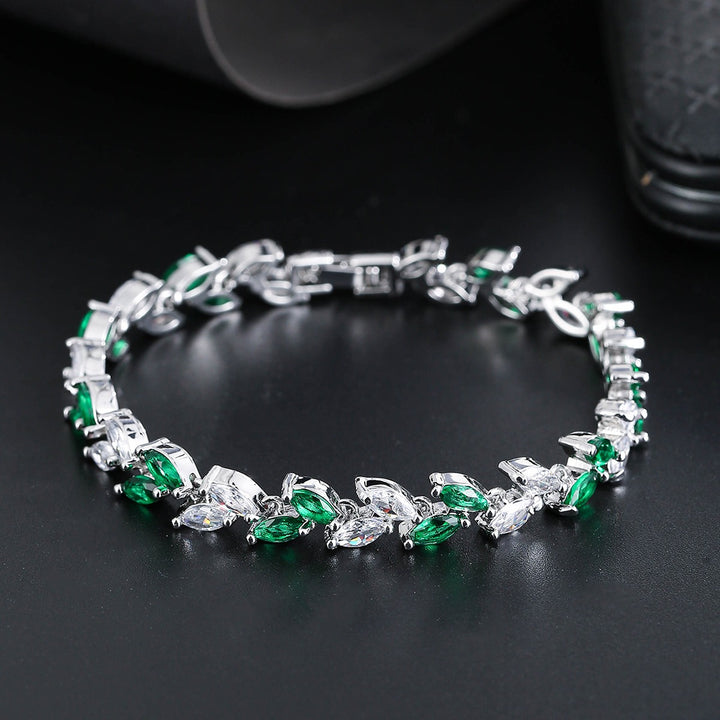 S925 Silver Pavé Alternating Marquise-Cut Gemstone Bracelet
