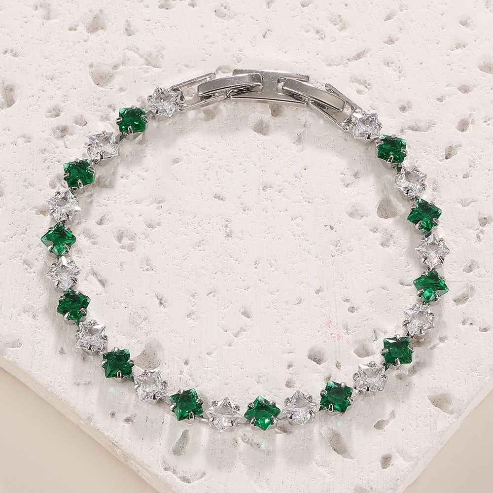 S925 Silver 14K Gold Plated Four-Point Star Cut Gemstone Bracelet