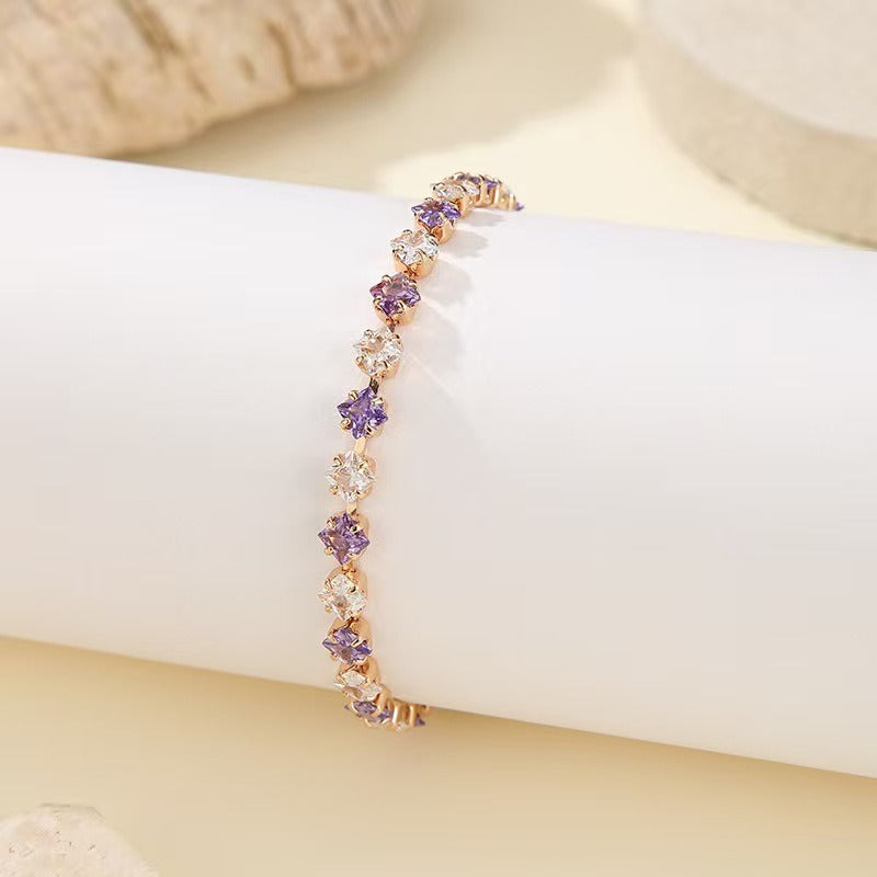 S925 Silver 14K Gold Plated Four-Point Star Cut Gemstone Bracelet