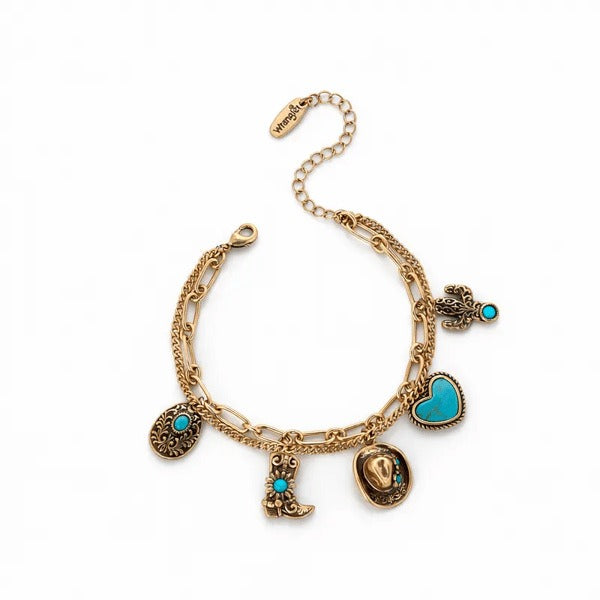 Western Wanderlust S925 Silver/Bronze Double Layer Turquoise Charm Bracelet