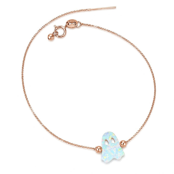 Spooky-Cute Ghost S925 Silver/Rose Gold Plated Opal Necklace Bracelet Set