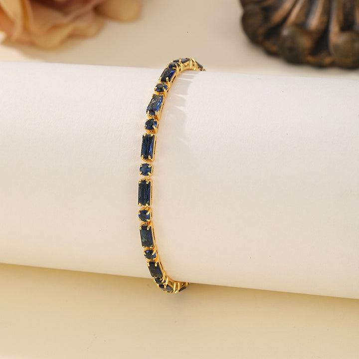 14K Gold Plated Geometric Baguette & Round Gemstone Bracelet