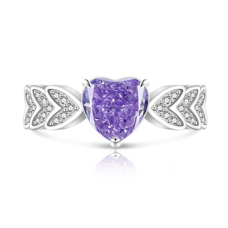 Heart's Whisper S925 Sterling Silver Heart Gemstone Ring