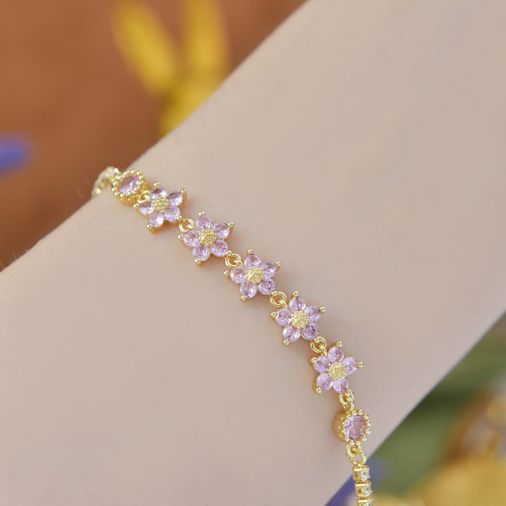 18K Gold Five-Petal Floral Tennis Bracelet
