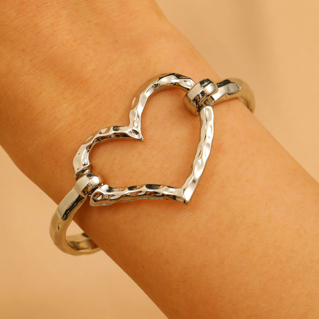 18K Gold / Silver Hammered Open Cuff Symbol Bracelet