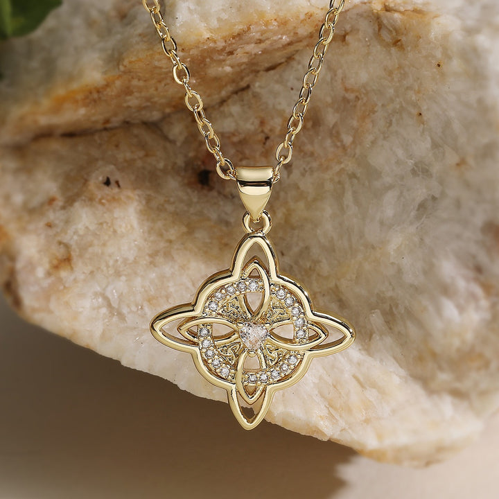 Shield of Witches 18K Gold Plated Witches Knot Pavé Amulet Necklace