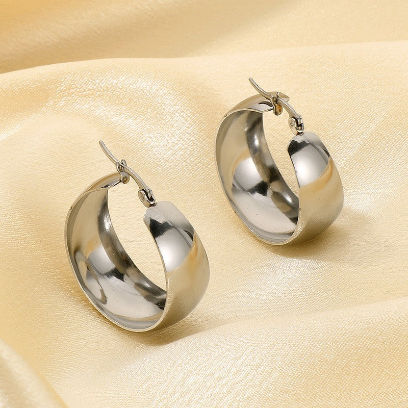 14K Gold Plated / S925 Sterling Silver Domed Chunky Hoop Earrings