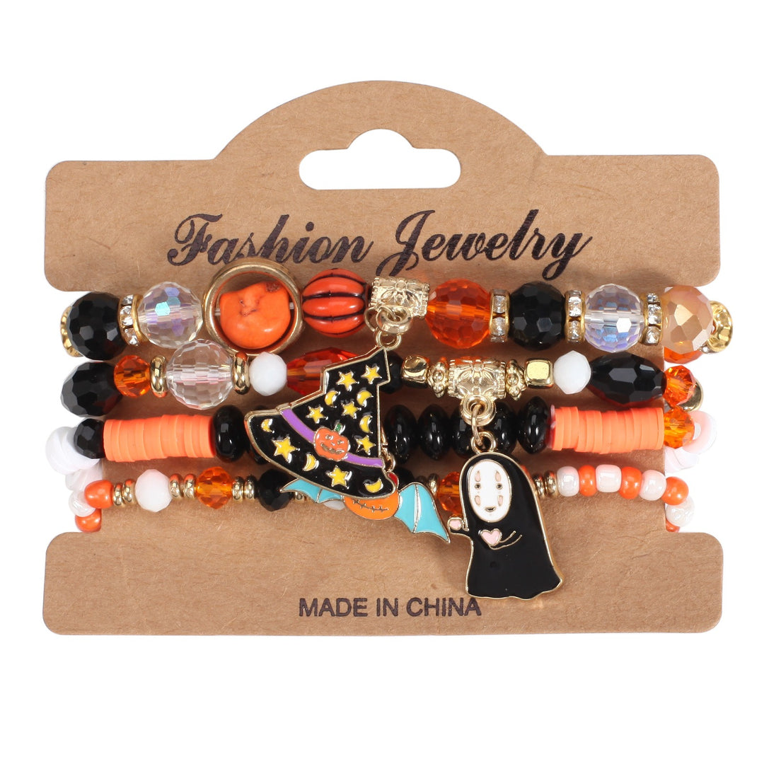 Halloween Spooky-Cute Party Multi-Layer Beaded Letter Stack Bracelet Set