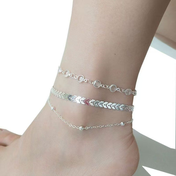 Gold Silver Two-Tone Multi-Style Stackable Anklet Set