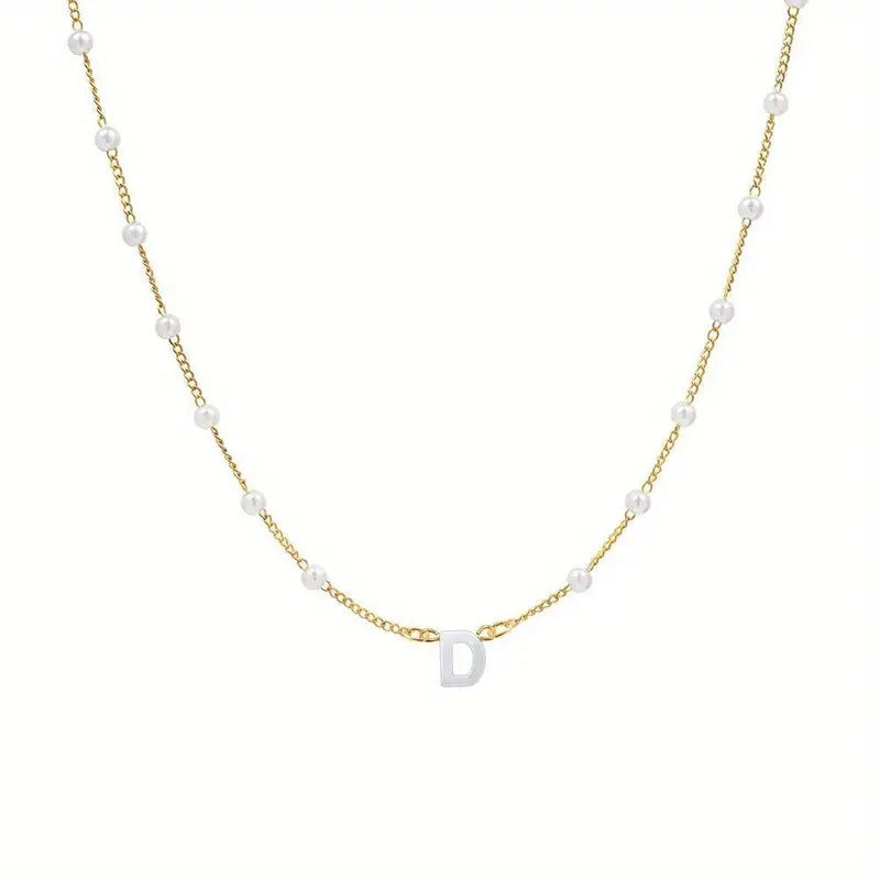 18K Gold Plated Pearl Initial Necklace