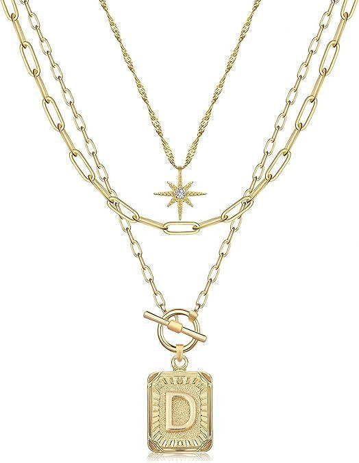 Personalized Initial 14K Gold Vintage Square Tag Letter Necklace