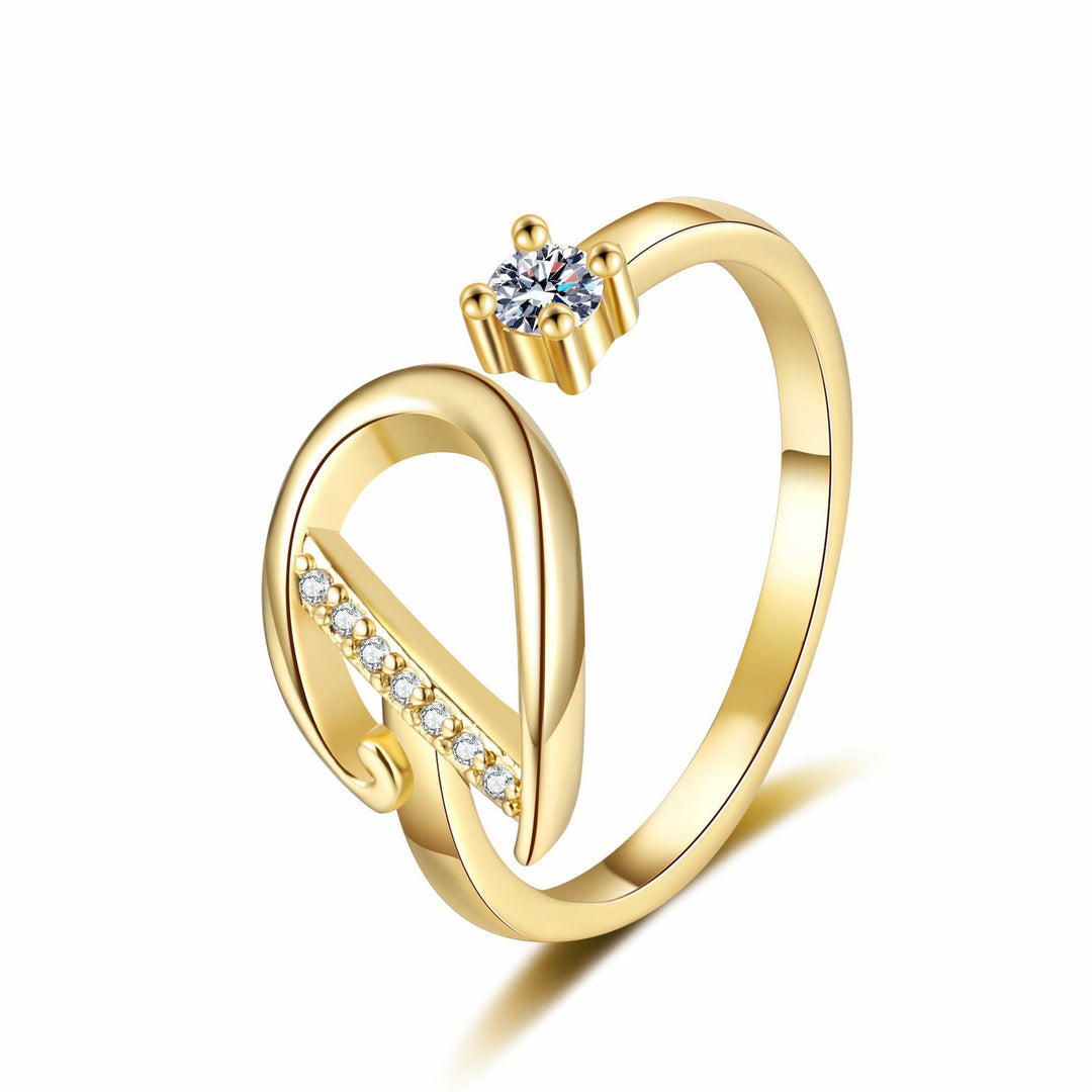 Dainty Cursive Initial Open Ring with CZ Accent