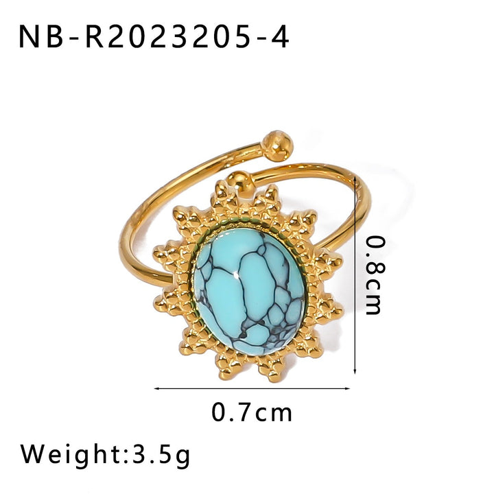 Whisper of the Sun Natural Stone Cabochon Sunburst Adjustable Ring