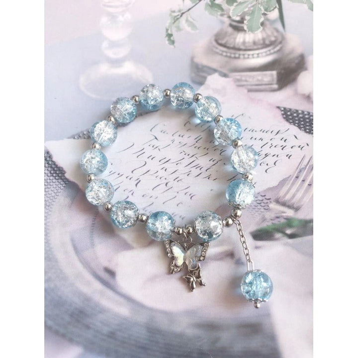 Frozen Crystal Blossom Handcrafted Crackle Glass Beaded Butterfly Bracelet
