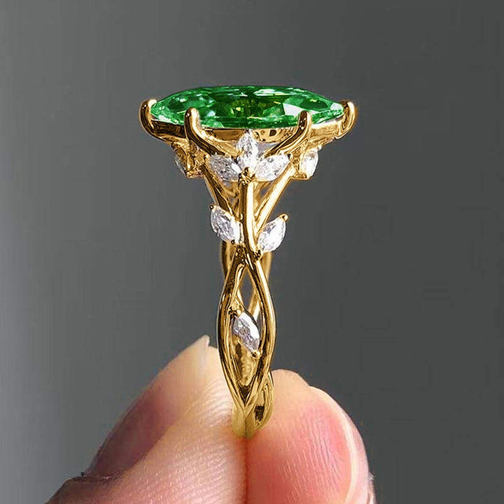 14K Gold Nature-Inspired Vine Marquise Ring