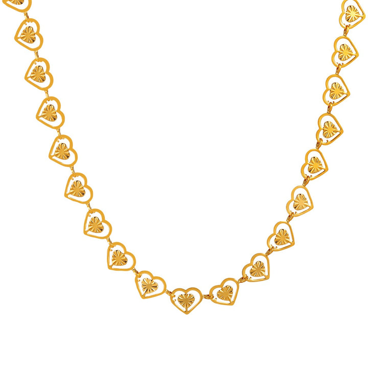 18K Gold Plated Hollow Heart Chain Collection Necklace Bracelet Set