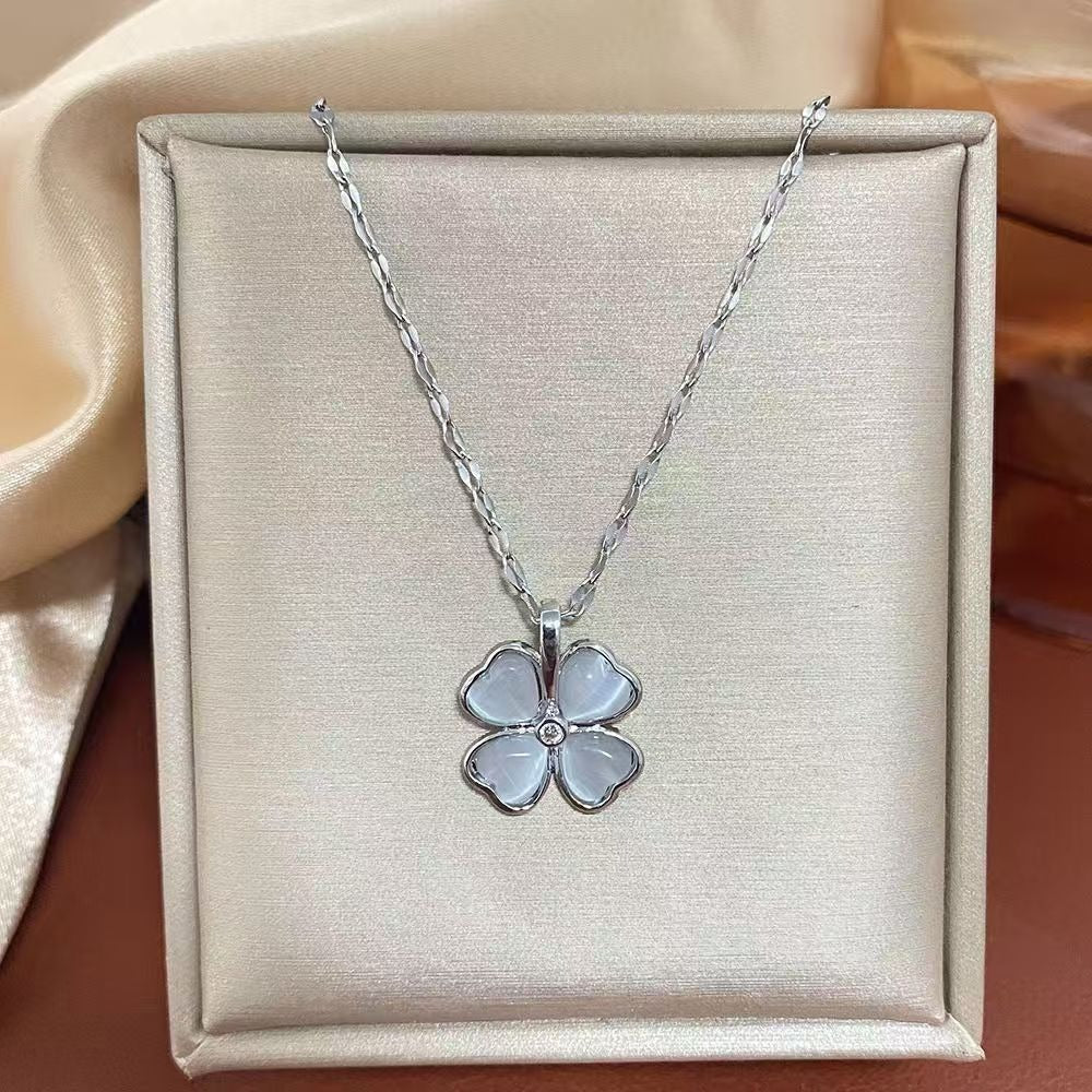 Lucky Four Leaf Clover Cat's Eye Necklace