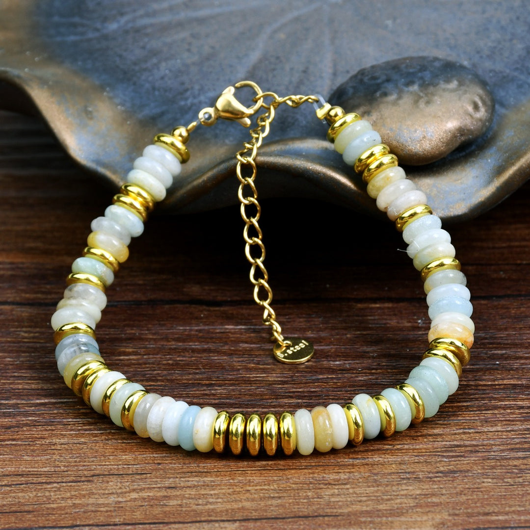 Boho Earth Harmony Natural Stone Heishi Bead Bracelet with Gold Spacers