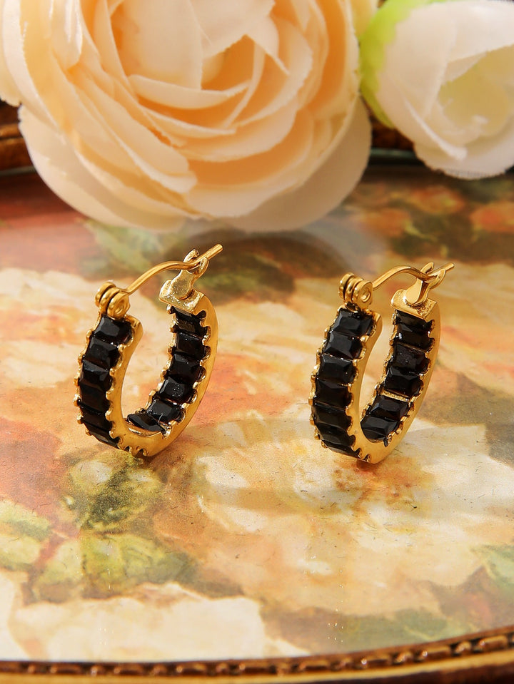 18K Gold Plated Vintage Baguette-Cut Huggie Earrings