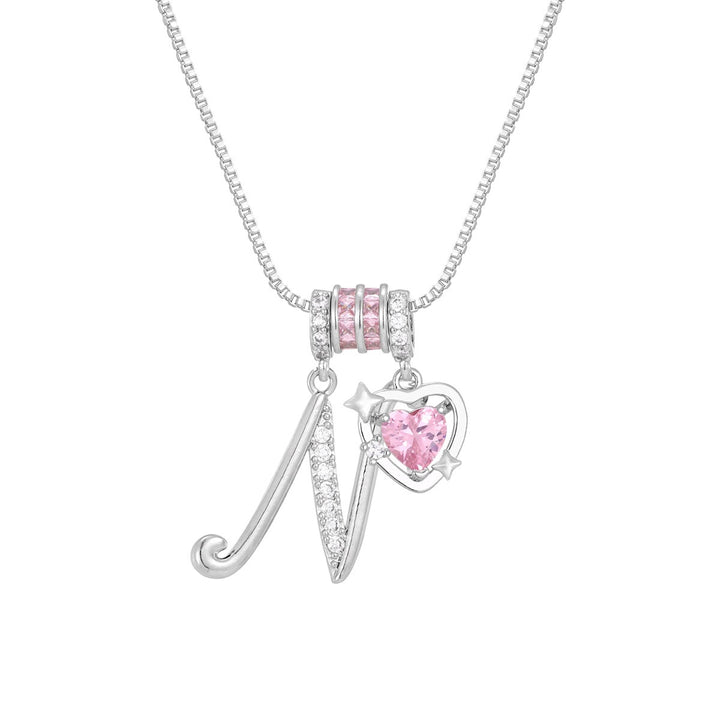 Bespoke Elegance Custom 26-Letter Pink Heart Pendant Necklace