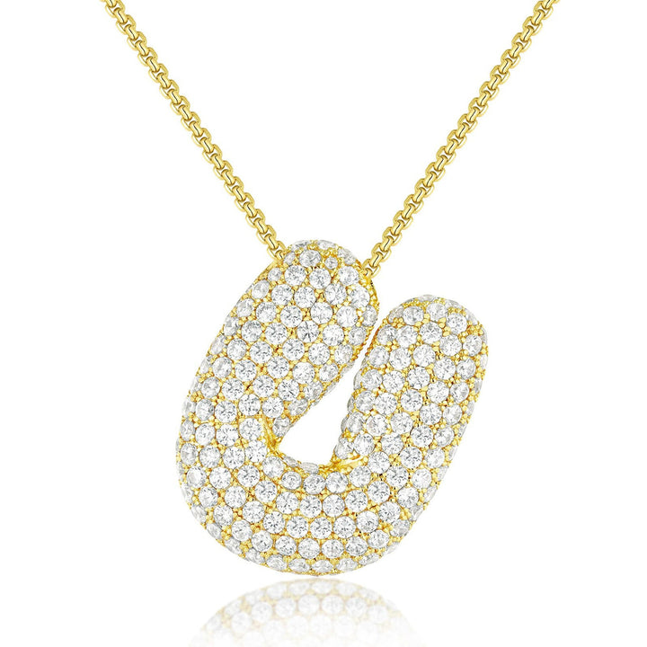 Bubble Pop Puffy 3D Micro-Pavé Crystal Letter Necklace