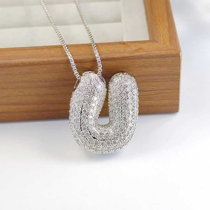 Bubble Pop Puffy 3D Micro-Pavé Crystal Letter Necklace