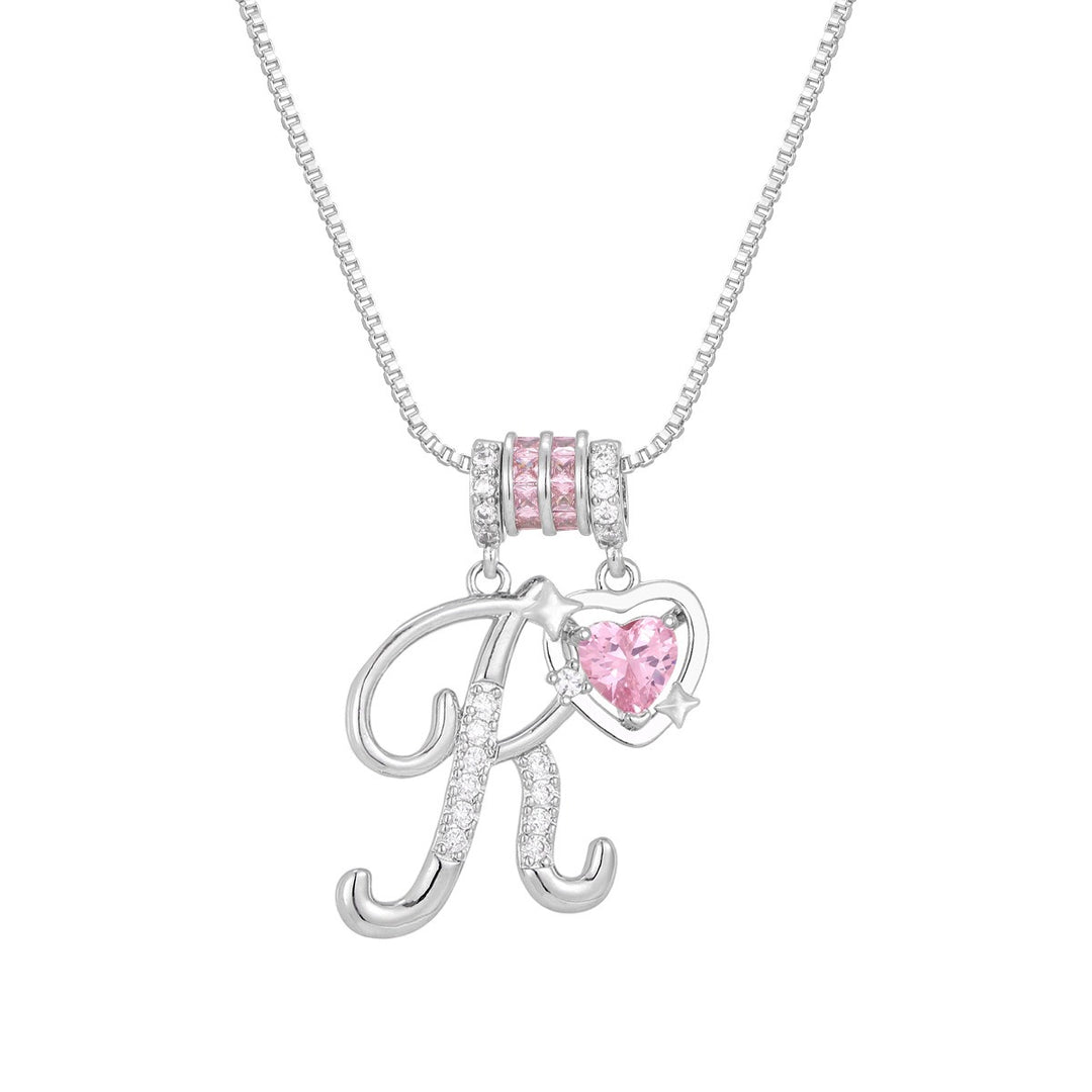 Bespoke Elegance Custom 26-Letter Pink Heart Pendant Necklace