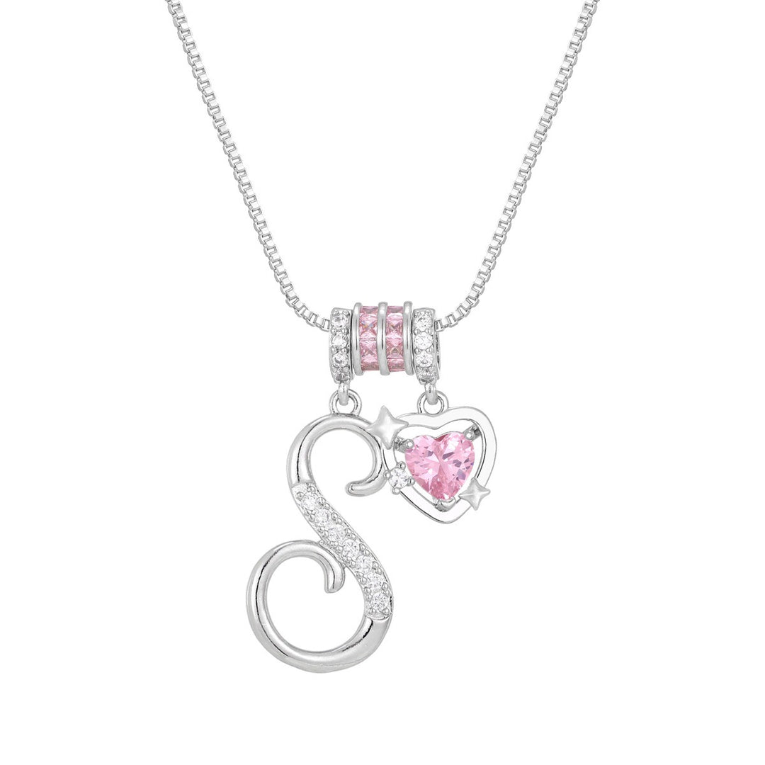 Bespoke Elegance Custom 26-Letter Pink Heart Pendant Necklace