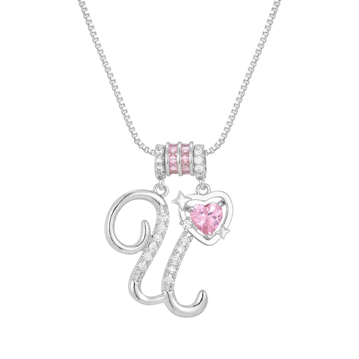 Bespoke Elegance Custom 26-Letter Pink Heart Pendant Necklace
