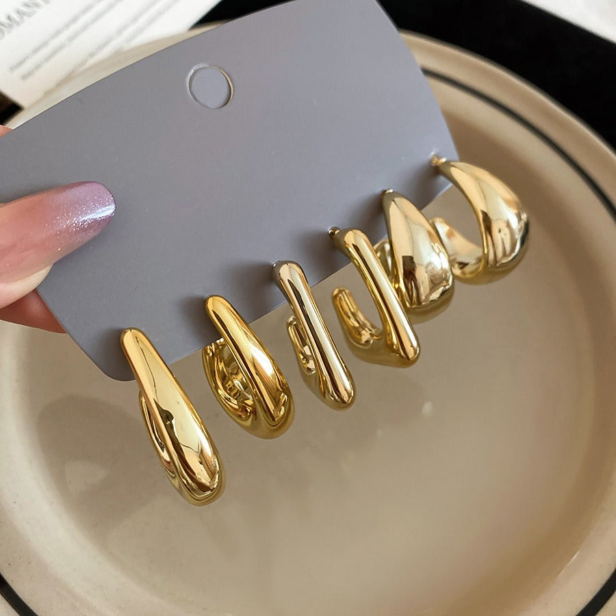 Minimalist 3-Pair Textured Acrylic Hoop Earrings Set Smooth, Hammered & Ribbed Chunky Hoops