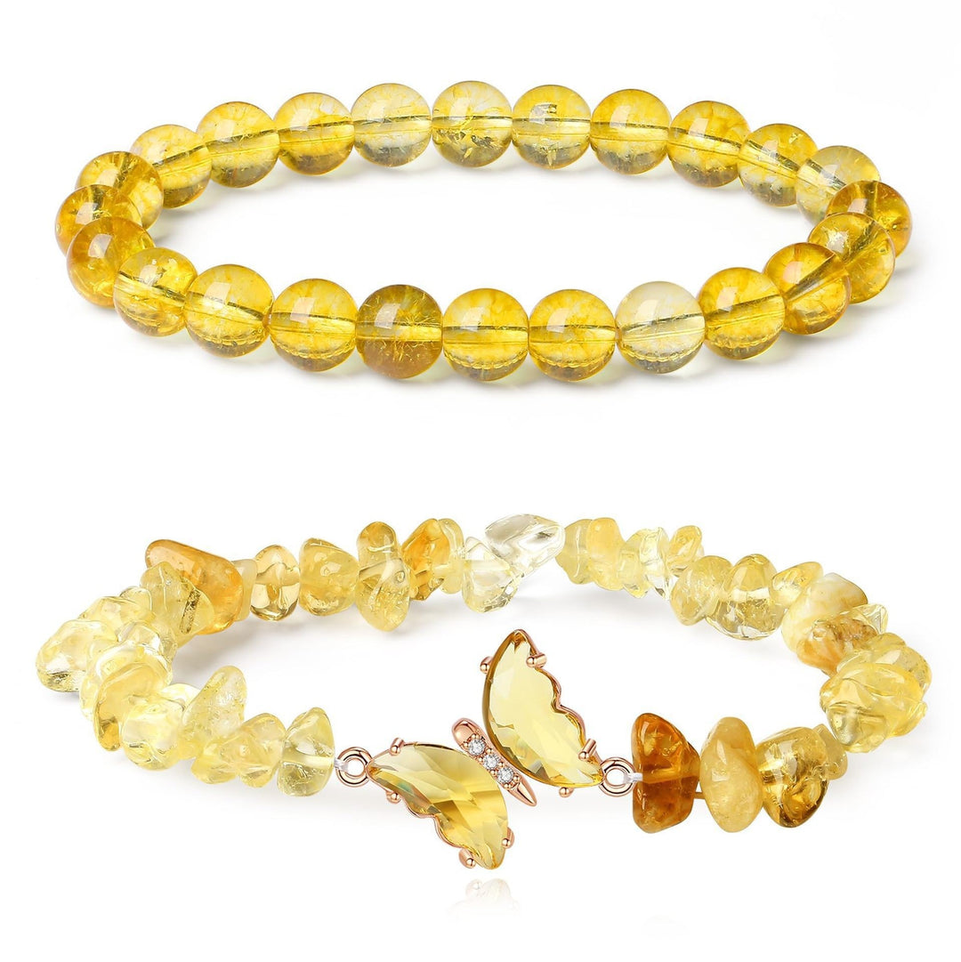 Butterfly Charm Natural Crystal Beaded & Chip Bracelet Set