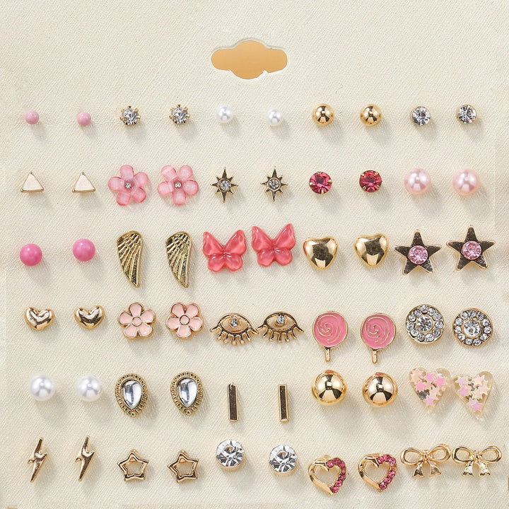 30-Piece Stud Earring Set Mix & Match Stars, Flowers & Pearls